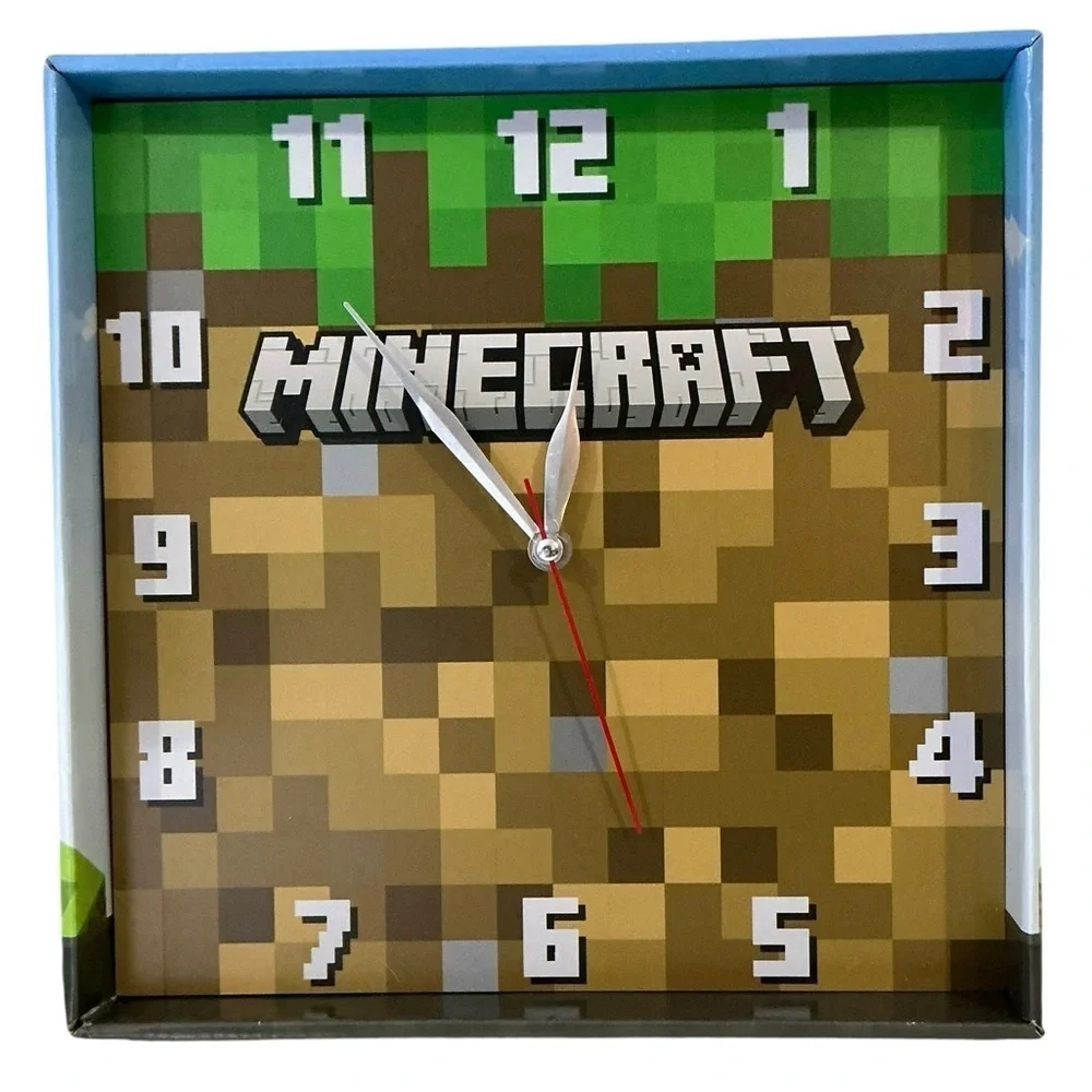 Minecraft Grass Block Square Wall Clock Gamer Home Decor 11 in Tan Green NEW